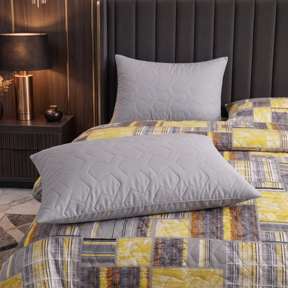 Golden Grid | Printed Ultrasonic Quilted Bedspread Set | 6 Piece