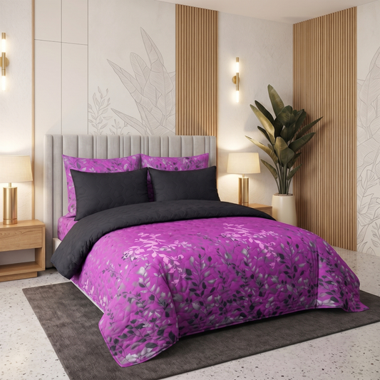 Magenta Breeze | Printed Ultrasonic Quilted Bedspread Set | 6 Piece