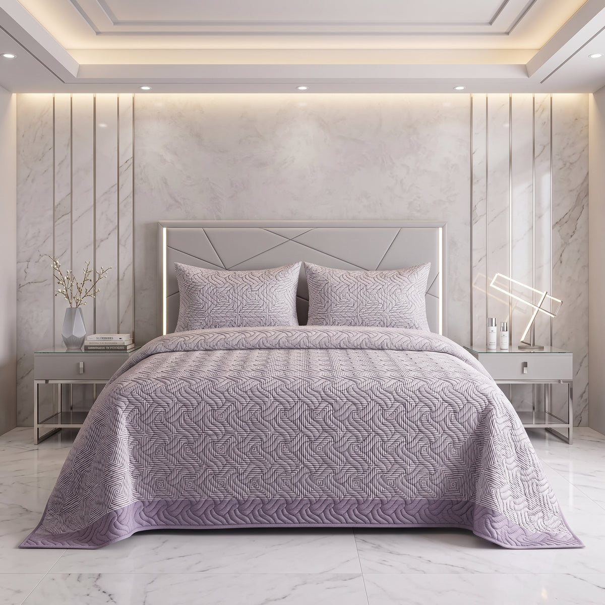 Pastel Prism | Printed Ultrasonic Quilted Bedspread Set | 3 Piece
