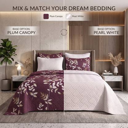 Mix & Match Bundle | 2 Bedspread Sets (3 Piece) | Plum Canopy + Pearl White