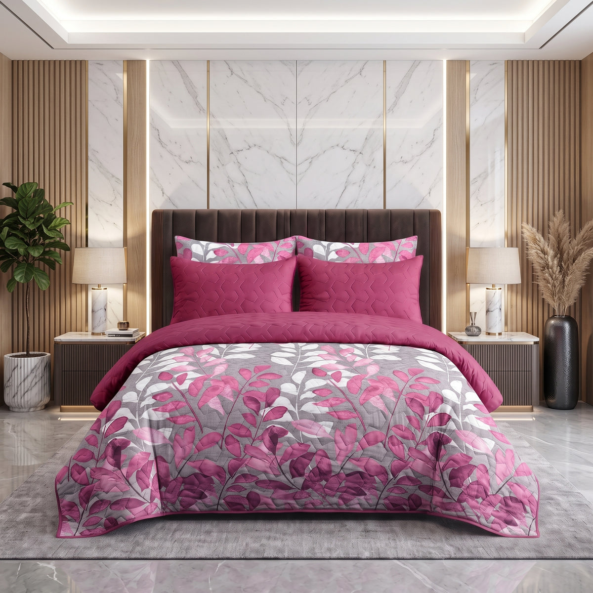 Berry Canopy | Printed Ultrasonic Quilted Bedspread Set | 6 Piece