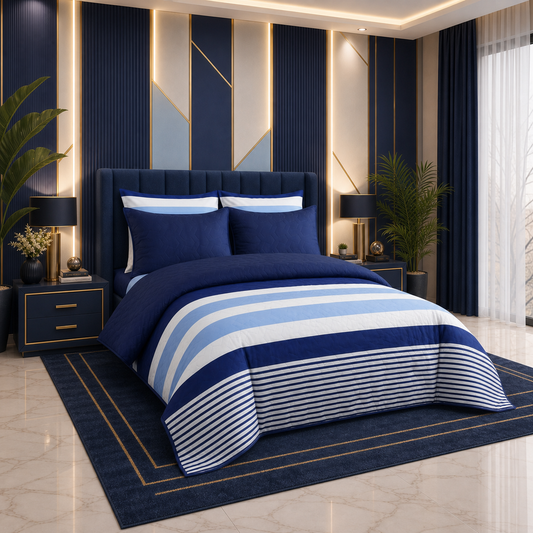 Atlantic Stripe | Printed Ultrasonic Quilted Bedspread Set | 6 Piece