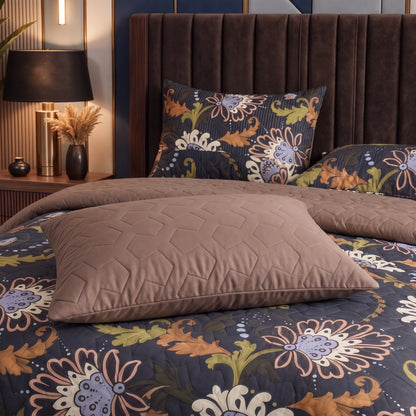 Navy Paisley | Printed Ultrasonic Quilted Bedspread Set | 6 Piece