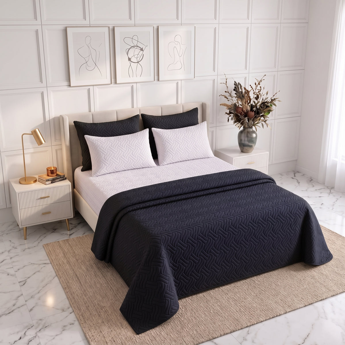 Mix & Match Bundle | 2 Bedspread Sets (3 Piece) | Classic Black + Pearl White