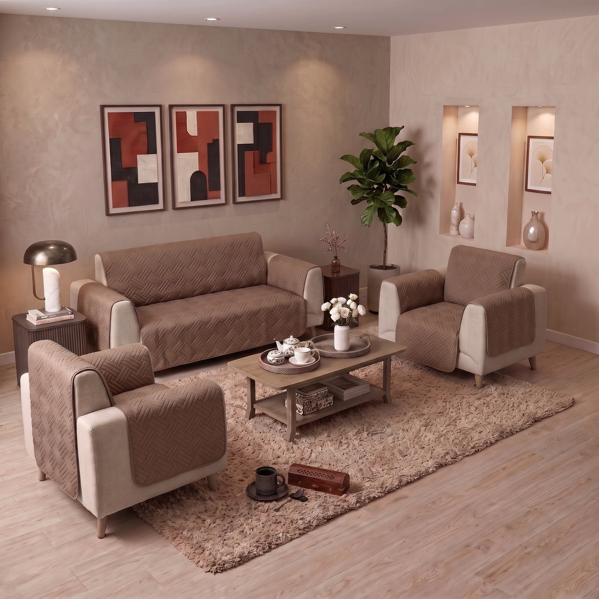 Soft Brown | Ultrasonic Quilted Sofa Cover
