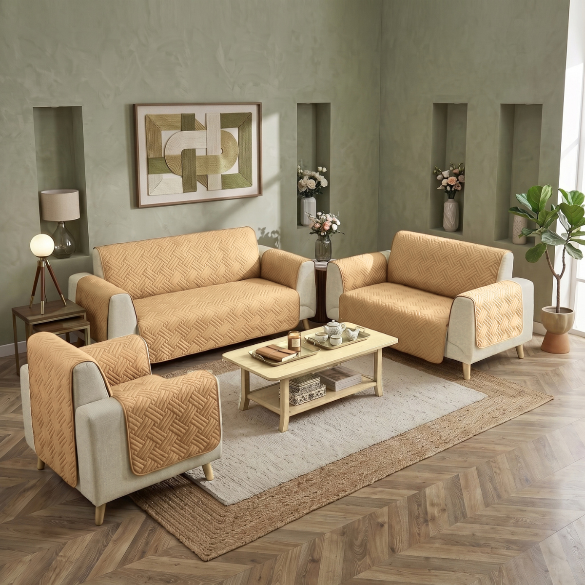 Sand Beige | Ultrasonic Quilted Sofa Cover