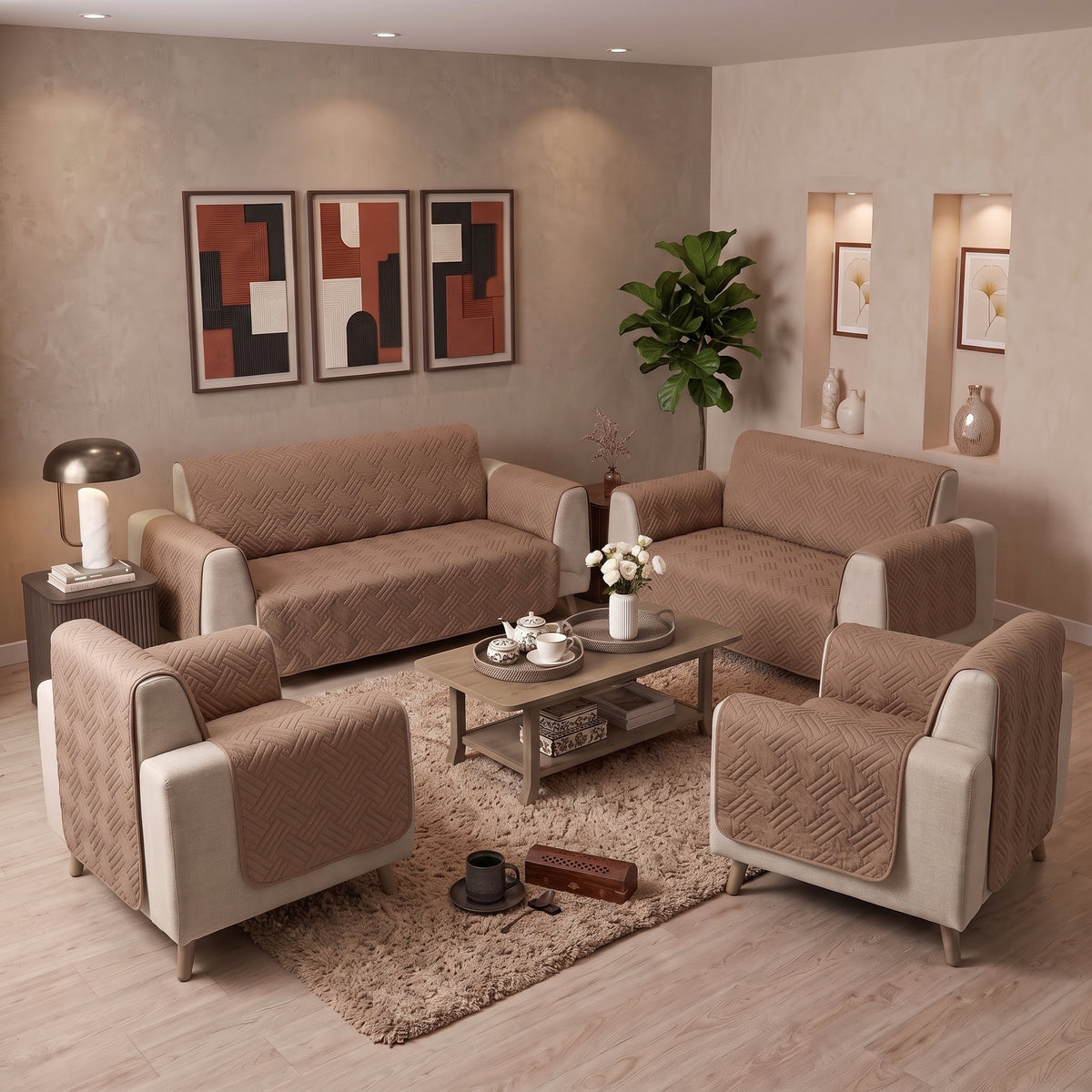 Soft Brown | Ultrasonic Quilted Sofa Cover