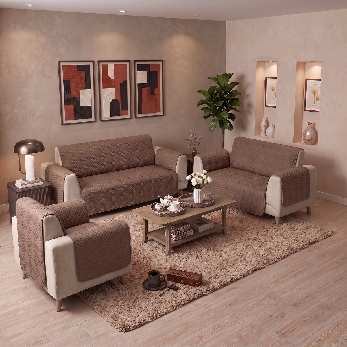 Soft Brown | Ultrasonic Quilted Sofa Cover