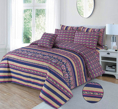 Indigo Vine | Printed Ultrasonic Quilted Bedspread Set | 7 Piece