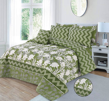 Olive Bloom | Printed Ultrasonic Quilted Bedspread Set | 7 Piece