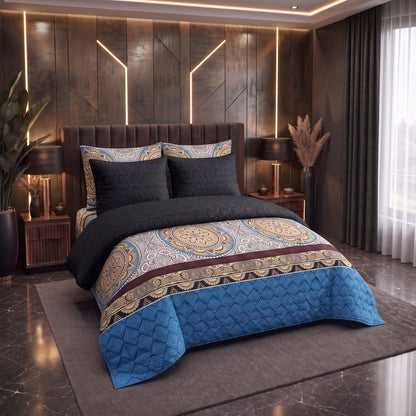 Royal Mandala | Printed Ultrasonic Quilted Bedspread Set | 6 Piece
