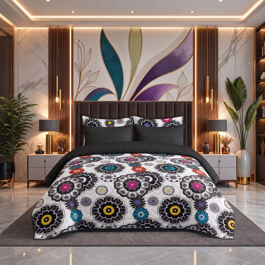 Imperial Dahlia | Printed Ultrasonic Quilted Bedspread Set | 6 Piece
