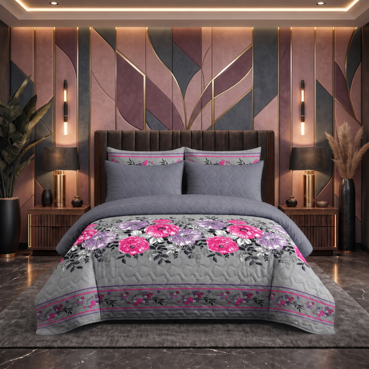 Slate Lavender | Printed Ultrasonic Quilted Bedspread Set | 6 Piece