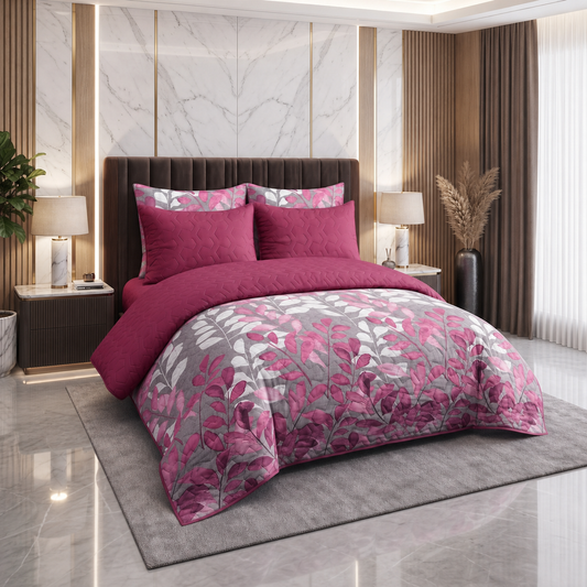 Berry Canopy | Printed Ultrasonic Quilted Bedspread Set | 6 Piece