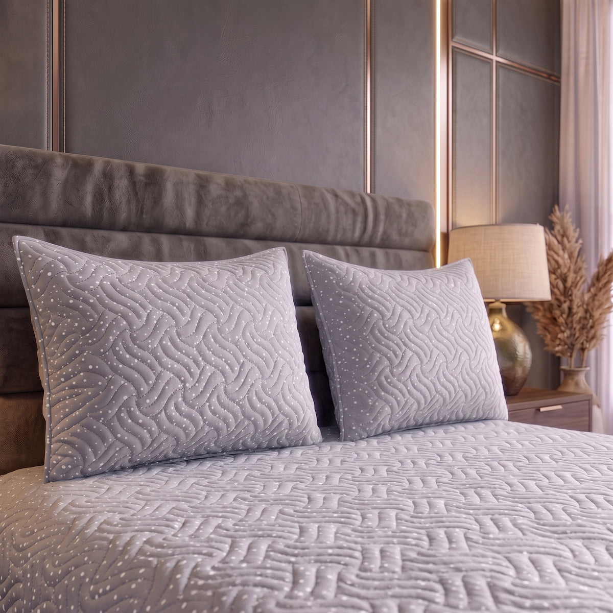 Slate Contour | Printed Ultrasonic Quilted Bedspread Set | 3 Piece