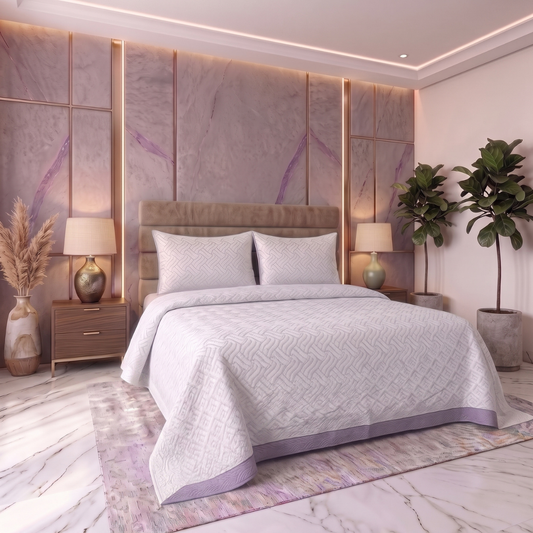 Lavender Frost | Printed Ultrasonic Quilted Bedspread Set | 3 Piece