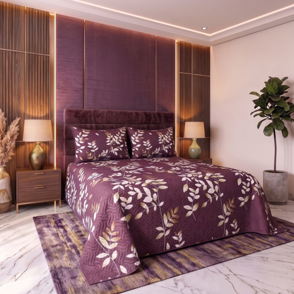 Plum Canopy | Printed Ultrasonic Quilted Bedspread Set | 3 Piece
