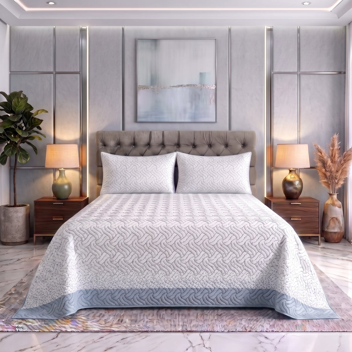 Ice Ribbon | Printed Ultrasonic Quilted Bedspread Set | 3 Piece