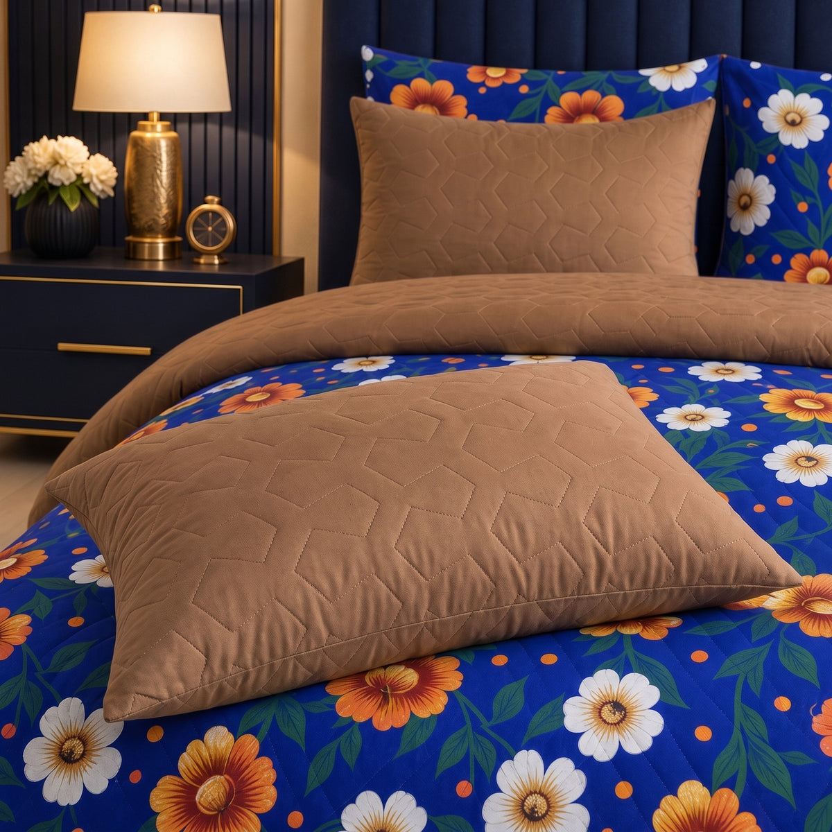 Royal Marigold | Printed Ultrasonic Quilted Bedspread Set | 6 Piece