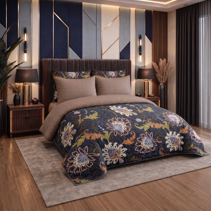 Navy Paisley | Printed Ultrasonic Quilted Bedspread Set | 6 Piece