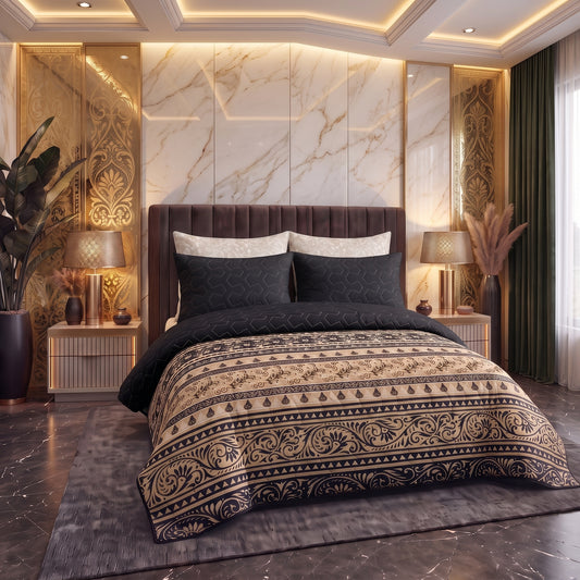 Artisan Scroll | Printed Ultrasonic Quilted Bedspread Set | 6 Piece