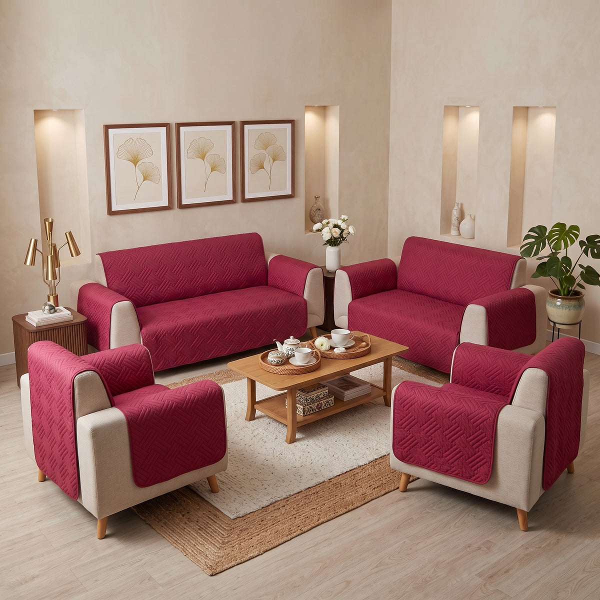 Ruby Red | Ultrasonic Quilted Sofa Cover