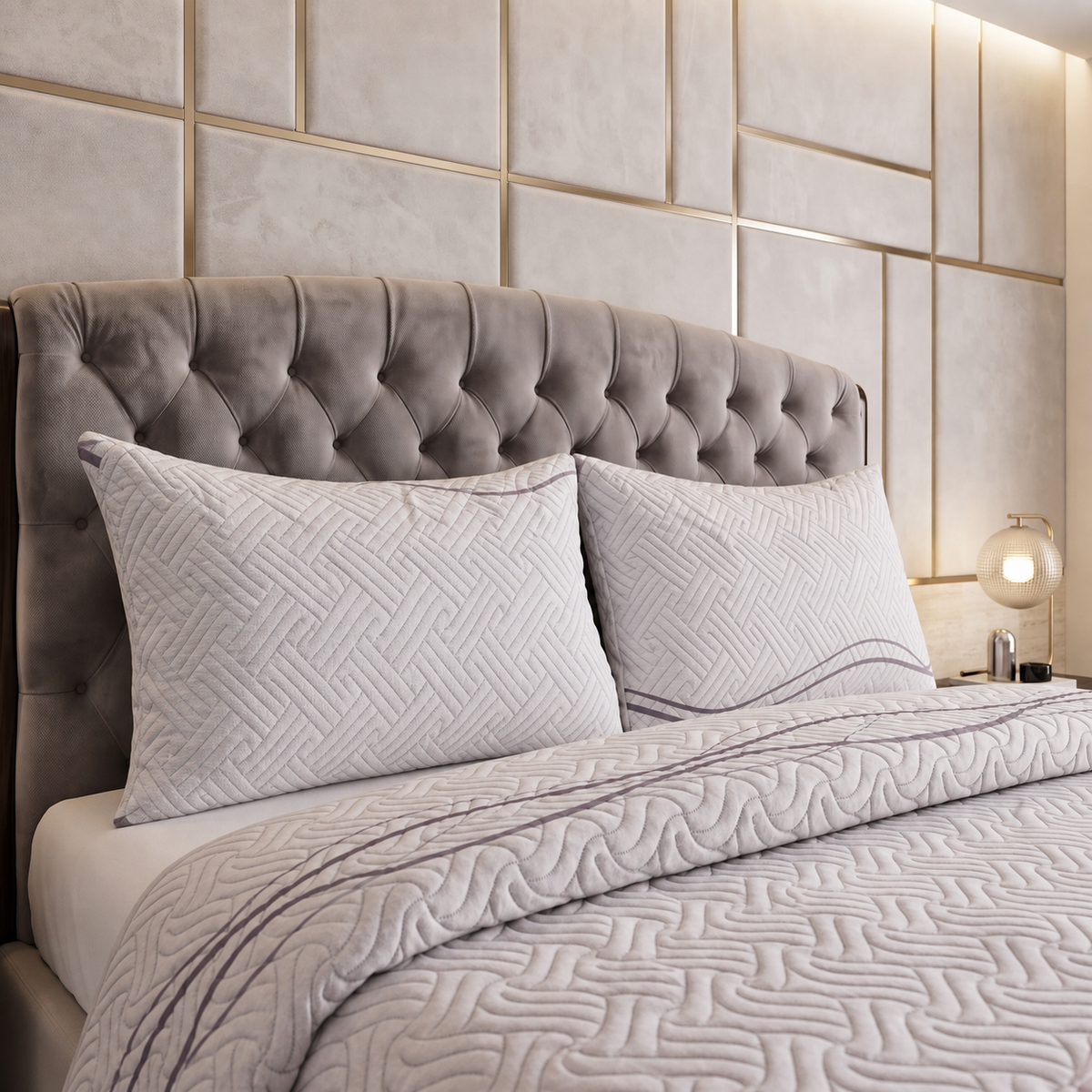 Mauve Ribbon | Printed Ultrasonic Quilted Bedspread Set | 3 Piece