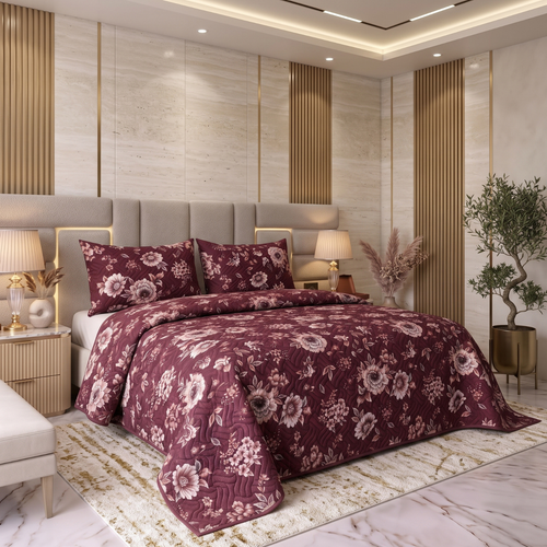 Plum Blossom | Printed Ultrasonic Quilted Bedspread Set | 3 Piece