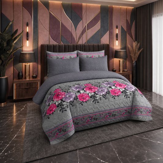 Slate Lavender | Printed Ultrasonic Quilted Bedspread Set | 6 Piece