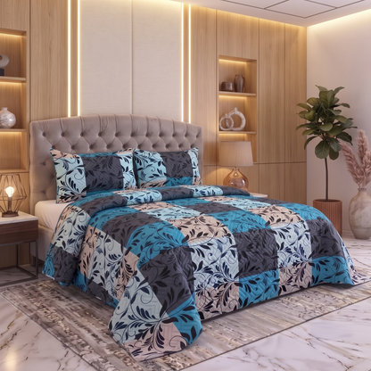 Cobalt Mosaic | Printed Ultrasonic Quilted Bedspread Set | 3 Piece