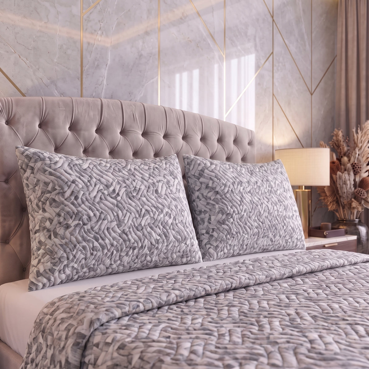 Slate Blossom | Printed Ultrasonic Quilted Bedspread Set | 3 Piece