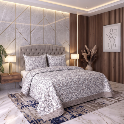 Slate Blossom | Printed Ultrasonic Quilted Bedspread Set | 3 Piece