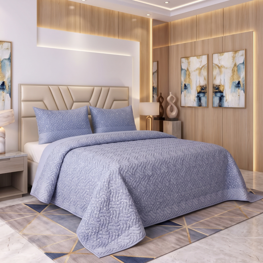 Orchid Contour | Printed Ultrasonic Quilted Bedspread Set | 3 Piece