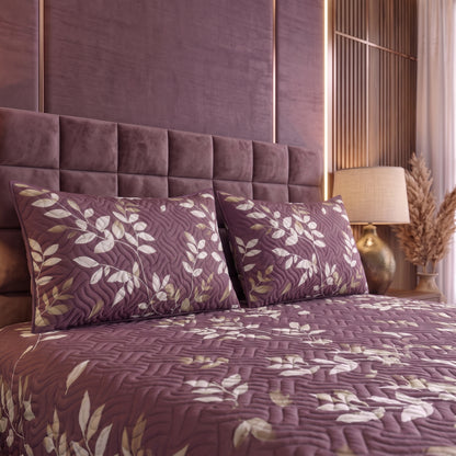 Plum Canopy | Printed Ultrasonic Quilted Bedspread Set | 3 Piece