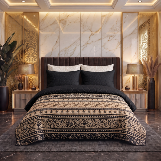 Artisan Scroll | Printed Ultrasonic Quilted Bedspread Set | 6 Piece