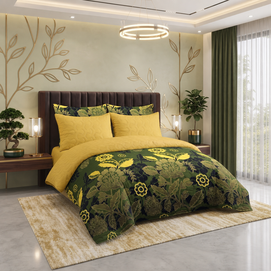 Sunlit Meadow | Printed Ultrasonic Quilted Bedspread Set | 6 Piece