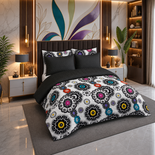 Imperial Dahlia | Printed Ultrasonic Quilted Bedspread Set | 6 Piece
