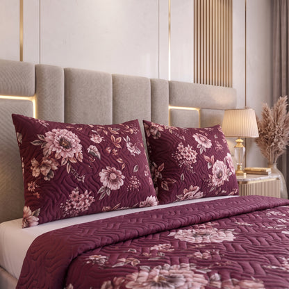 Plum Blossom | Printed Ultrasonic Quilted Bedspread Set | 3 Piece