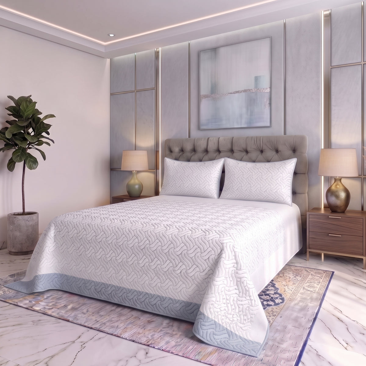 Ice Ribbon | Printed Ultrasonic Quilted Bedspread Set | 3 Piece