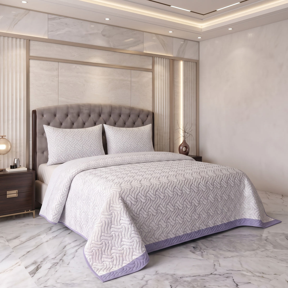 Lilac Horizon | Printed Ultrasonic Quilted Bedspread Set | 3 Piece