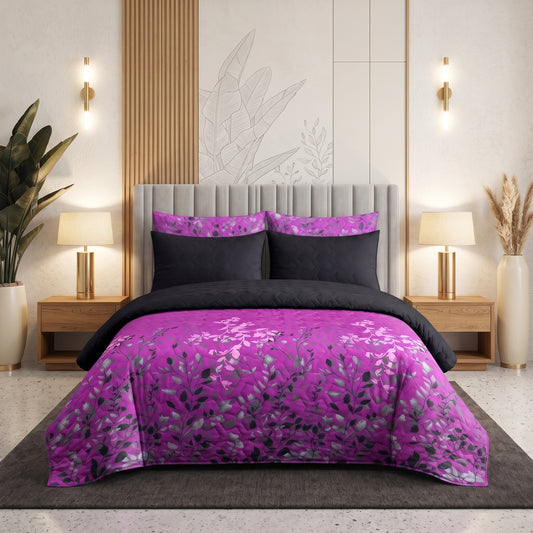 Magenta Breeze | Printed Ultrasonic Quilted Bedspread Set | 6 Piece