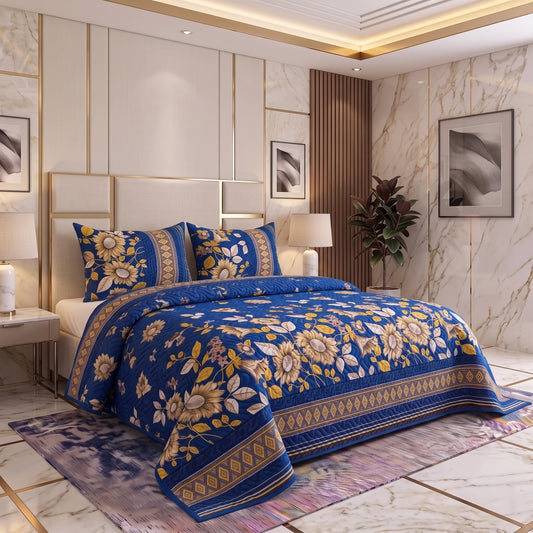 Royal Sunflower | Printed Ultrasonic Quilted Bedspread Set | 3 Piece