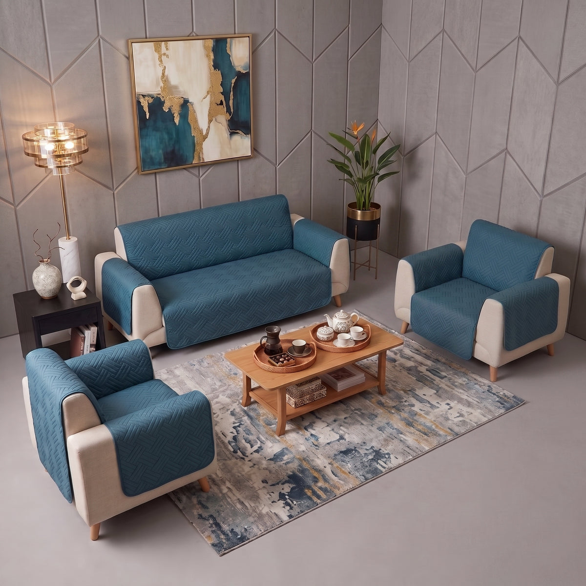 Teal Blue | Ultrasonic Quilted Sofa Cover