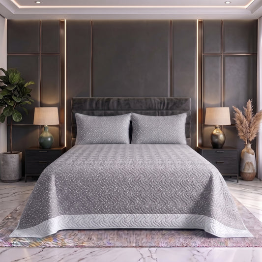 Slate Contour | Printed Ultrasonic Quilted Bedspread Set | 3 Piece