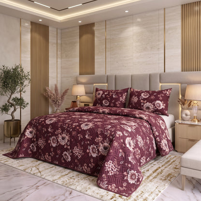 Plum Blossom | Printed Ultrasonic Quilted Bedspread Set | 3 Piece