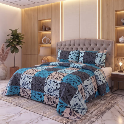 Cobalt Mosaic | Printed Ultrasonic Quilted Bedspread Set | 3 Piece
