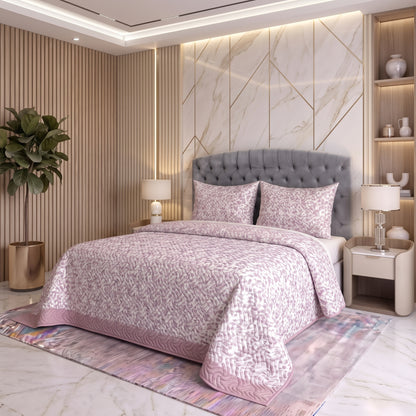 Dusty Rose | Printed Ultrasonic Quilted Bedspread Set | 3 Piece