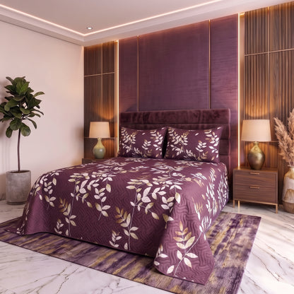 Plum Canopy | Printed Ultrasonic Quilted Bedspread Set | 3 Piece