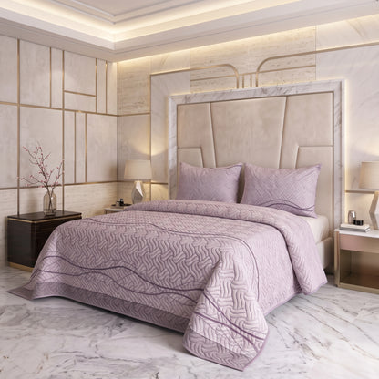 Mauve Ribbon | Printed Ultrasonic Quilted Bedspread Set | 3 Piece