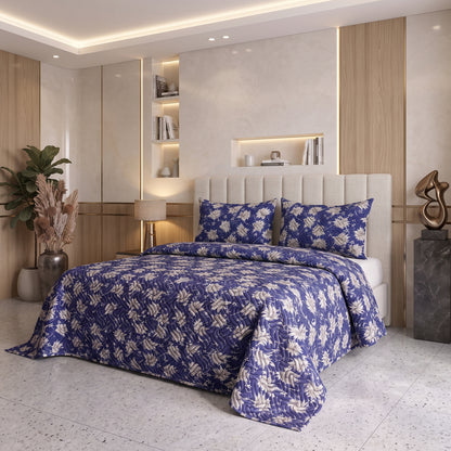 Indigo Starlight | Printed Ultrasonic Quilted Bedspread Set | 3 Piece